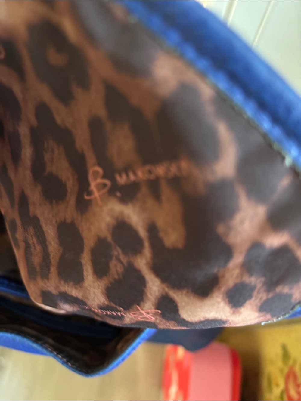 B. Makowsky Blue Leather Shoulder Bag - Funky Braided Chain Strap- Like New! - Picture 8 of 9